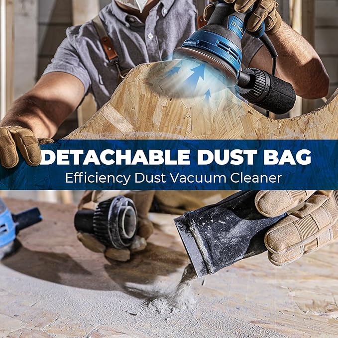 Dong Cheng 5-Inch Random Orbital Sander 3 Amp 12000OPM, 6 Variable Speeds, with 10pcs Sandpaper & Detachable Dust Bag, Sanding for Woodworking, Refinish Furniture & Remove Varnish