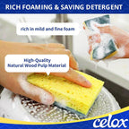 CELOX 6 Pack Dish Sponge for Kitchen, Dual Sided Scrub Heavy Duty, Non Scratch Sponges Perfect for Dishwashing and Household Cleaning, Highly Absorbent and Easy to Dry for Reuse