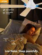 52 Inch White Ceiling Fan with Light with Remote Control, Large Air Volume, modern ceiling fan with light for Bedroom Kitchen Dining room Patio- Flush Mount