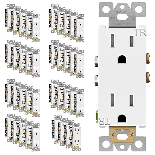 ENERLITES Decorator Receptacle, Tamper-Resistant Wall Outlet, Gloss Finish, Residential Grade, 3-Wire, Self-Grounding, 2-Pole, 15A 125V, UL Listed, 61501-TR-W-40PCS, White (40 Pack)
