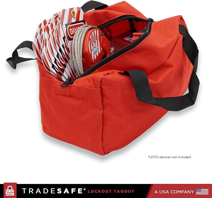 TRADESAFE Lockout Tagout Bag for Loto Devices - Polyester Canvas Lock Out Tag Out Kit, Heavy Duty Lockout Bag with Handles, 9-3/8 x 5-1/2 x 4-5/16 inches