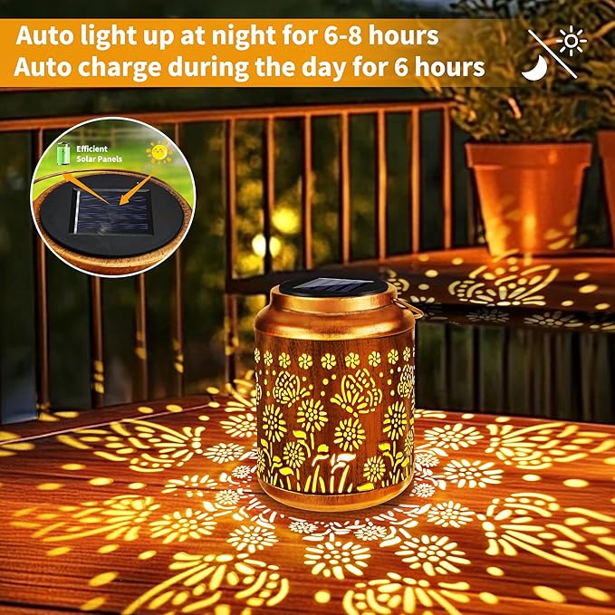 Brizled Butterfly Solar Lantern Lights 2 Pack, Warm White Christmas/Birthday Gift for Women Mom Grandma, Waterproof Hanging Solar Butterfly Lights, LED Lanterns for Garden Patio Path Tabletop Decor
