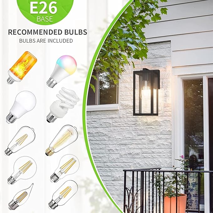 Aipsun Outdoor Wall Lantern 2 Packs with Dusk to Dawn Sensor, Matte Black Sensor Exterior Light Fixtures,Exterior Wall Sconce with Clear Glass Shade(2700K E26 Bulbs Include)