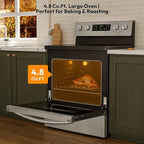 Empava 30" Electric Range,4.8 Cu.Ft Oven, Radiant Ceramic Cooktop, 4 Elements, Steam Clean, Freestanding & Slide-in Stove,Stainless Steel, 240V
