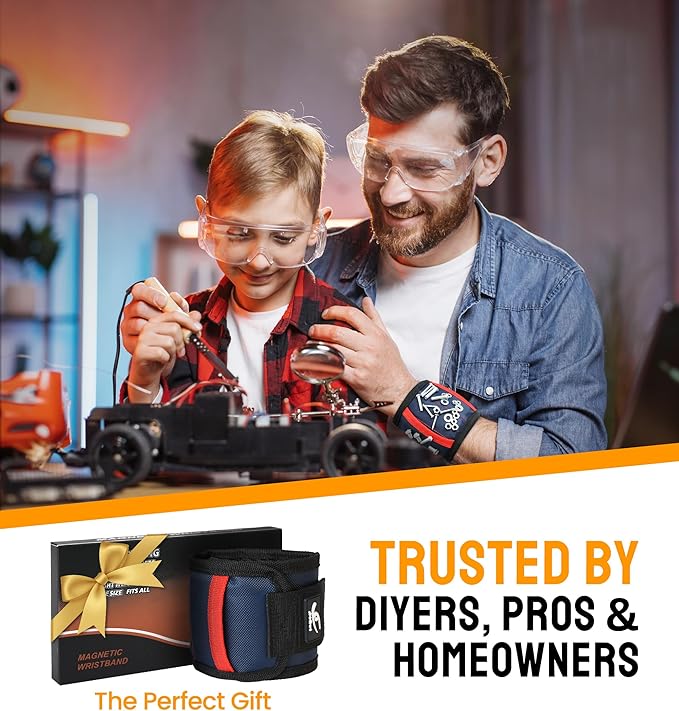 HiRui Magnetic Wristband for Tools – Ultra-Strong 15 Neodymium Magnets Hold Screws, Nails & Bits, Dual Pockets – Hands‑Free for DIY, Home Repairs, Auto – Gift‑Ready for Dad, Husband, Grandpa (Blue)