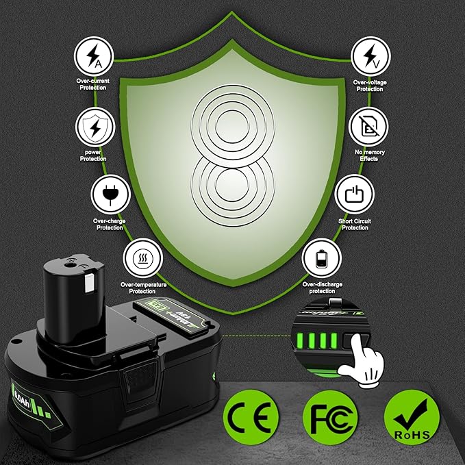 6.0Ah 2Packs for ryobi 18v ONE+ Battery, with ryobi 18v System Cordless Power Tools and Charger, P102 P108 P103 P104 P105 P107 P109 P122