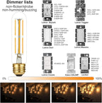 LiteHistory Dimmable E26 Edison Bulb 6W Equal 60 watt Light Bulb AC120V Warm White 2700K Edison Light Bulbs 60 Watt 600LM Tubular T10 led Bulb for Rustic Pendant,Chandeliers,Wall sconces,Vanity 6Pack