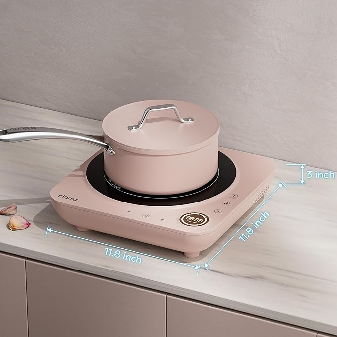 CIARRA CATIH1A-P Portable Induction Cooktop, Slim Single Electric Countertop Burner with Sensor Touch and Digital time, Pink