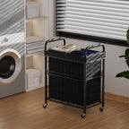 Laundry Hamper 2 Section, 110L Rolling Laundry Sorter Basket with Wheels, 2 Compartment Clothes Organizer Cart, Pull-Out Removable Bags for Laundry Room, Bathroom, Bedroom, Black