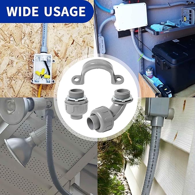 (1" Conduit Parts 30 Pack) Yariwiz 1 Inch PVC Electrical Conduit Fitting Plastic Liquid Tight Conduit Connector Kit, 10 Pack of Conduit 90 Degree Elbows and 10 Pack of Conduit Straps