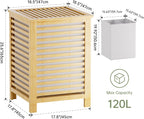 SMIBUY Double Laundry Hamper with Lid, 120L Bamboo Laundry Basket with Removable Liner Bag, 2-Section Clothes Divider Laundry Sorter for Laundry Room, Bathroom, Bedroom (Natural)