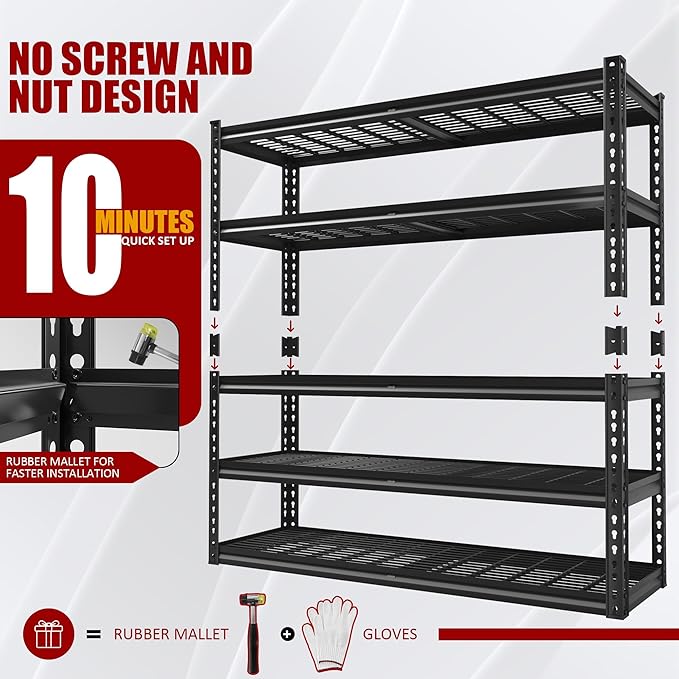 48" W Garage Shelving Heavy Duty,5-Tier Storage Shelves,3030LBS Adjustable Metal Shelving Units for Basement, Kitchen,Commercial,Warehouse,Pantry, 48" W x 72" H x 24" D