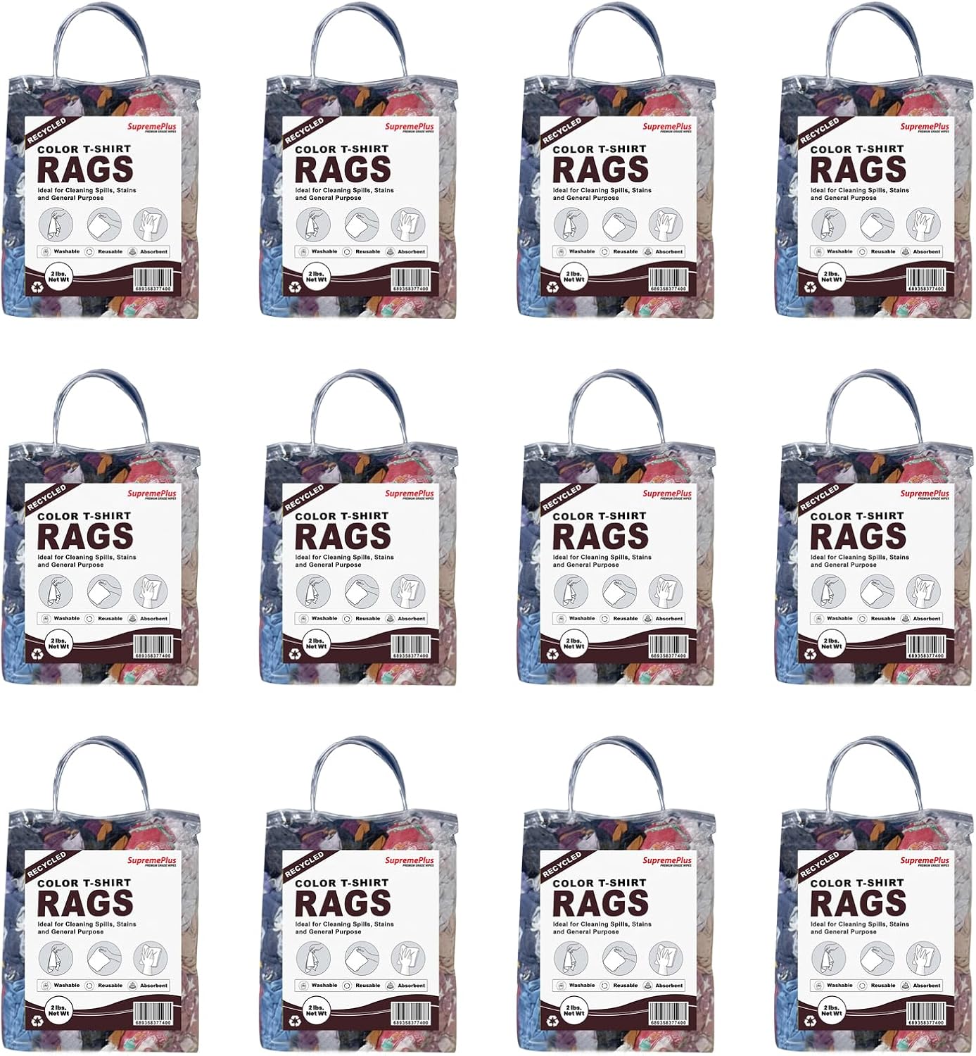 Color T-Shirt Rags (2 lbs. Bag - Pack of 12) - Shop Bulk T-Shirt Cotton Cloth Rag in a Bag, Wipes for House, Mechanic, Auto, Garage, Paint, Window, & Utility