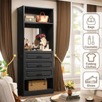 Unikito 25”Freestanding Closet System with 3 Drawers, Organizer Wardrobe with Storage Shelves and Mirror, Sturdy Wood Walk-in Organizer Systems for Small Closets, 25" W x 16" D x 80" H, Black