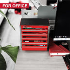 P.I.T. Mini Red Tool Box, Portable 5-Drawer Micro Roll Cab Steel Tool Box with Liner, Red Small Tool Case for Tools Storage, Home DIY
