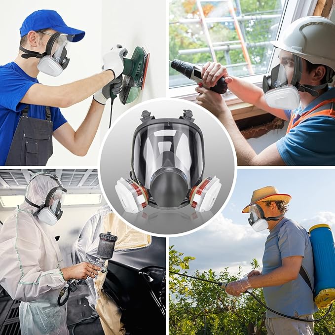 Reusable Respirator full Face Gas Cover, Organic Vapor Mask and Anti-fog, for Painting, mechanical polishing, logging, welding, Against Dust, Staining, Sanding & Cutting