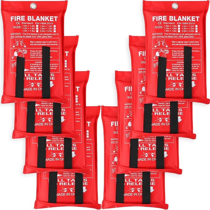 Jerify 8 Pack Fire Blanket for Home Emergency Fire Blanket 47 x 47 Inch Kitchen Fire Suppression Blanket Fiberglass Fire Blanket Flame Retardant Protection and Heat Insulation (Red)