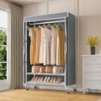 VIPEK R3C Portable Closet with Cover - Heavy Duty Freestanding Clothes Rack with Wheels & Hanging Rod & Side Hooks, 36.6" Lx17.3 Wx72.4 H, White Rack with Grey Upgraded Polyester Cover