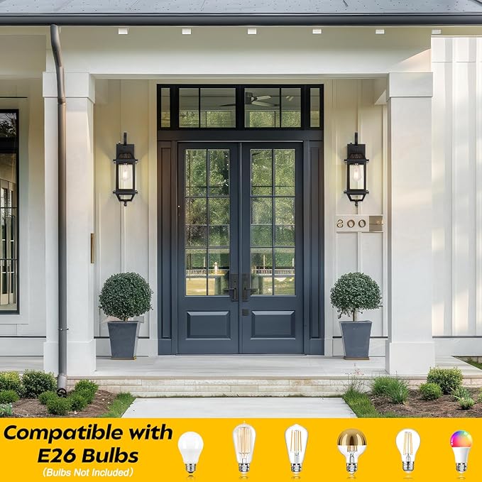 Dusk to Dawn Outdoor Porch Lights, Large Outside Modern Wall Light Fixtures 18" Black, 2-Pack Exterior Dawn Till Dusk Wall Sconces for Outside House Porch Patio ETL Listed