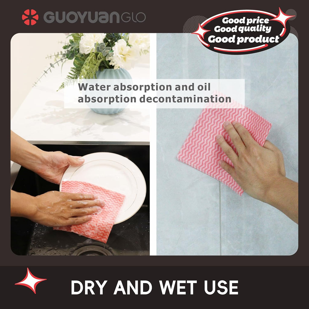 Disposable Cleaning Cloths Reusable Dsih Cloths for Kitchen Disposable Dish Rag Dry Fast 11.8x11.8 inch Pack of 100, Red