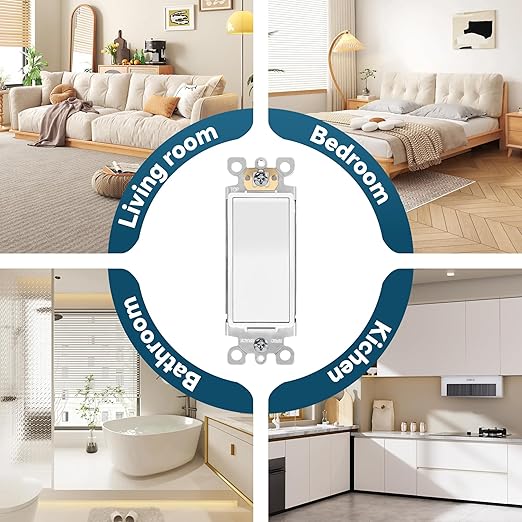 ThunderWay Matte White Single-Pole Decorator Wall Light Switch, Decorative Paddle Rocker Switch Replacement, 15A 120/277V, UL Listed for Residential Grade Applications, 30 Pack