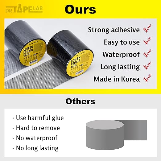 Black Window Screen Repair Tape, 2 in X 8.5 FT, Screen Repair Kit for Windows or Doors, Strong Adhesive Patch Kit Fiberglass Mesh Tape