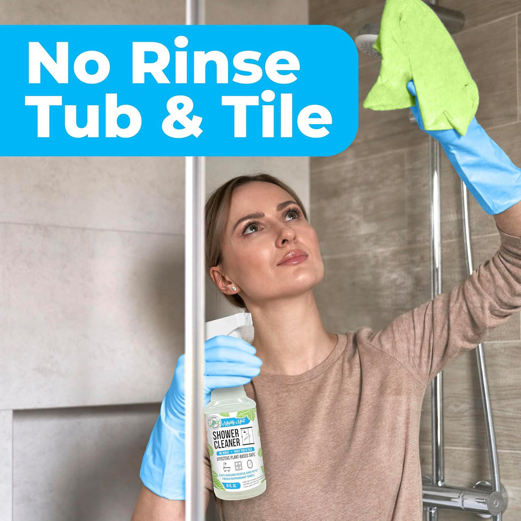 Mighty Mint Shower Cleaner, No-Rinse, No-Scrub, Daily Spray for Glass, Tile, Grout, Fresh Peppermint Scent, 16oz (Pack of 2)