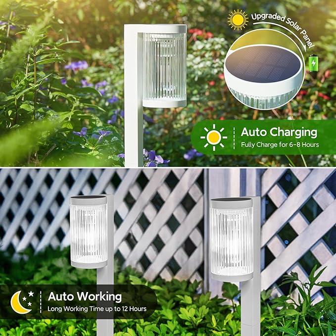 Solar Pathway Lights Outdoor, 4 Pack Upgraded Outdoor Solar Lights for Outside Super Bright Up to 12Hrs, IP65 Waterproof Solar Garden Lights for Yard Landscape Path Walkway (Cool White)