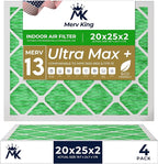 MervKing 20x25x2 Air Filter Actual Size: 19.7" x 24.7" x 1.75" MERV 13 MPR 1500-1900 | MADE IN USA | 4-Pack | Pleated HVAC AC Furnace Replacement