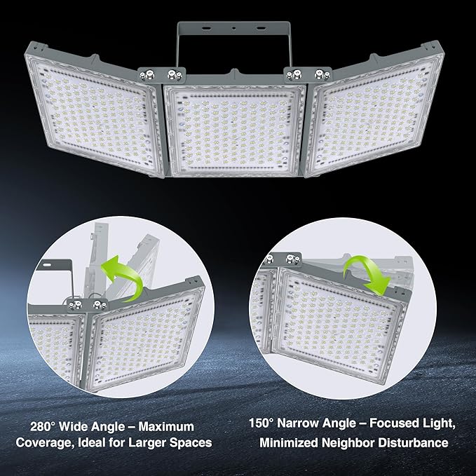 STASUN 900W LED Flood Light, Mini Series Stadium Lighting, 90000LM 6000K Daylight White, IP66 Waterproof, 3 Adjustable Panels, Outdoor Floodlight for Football, Basketball Court, Tennis, Soccer Field