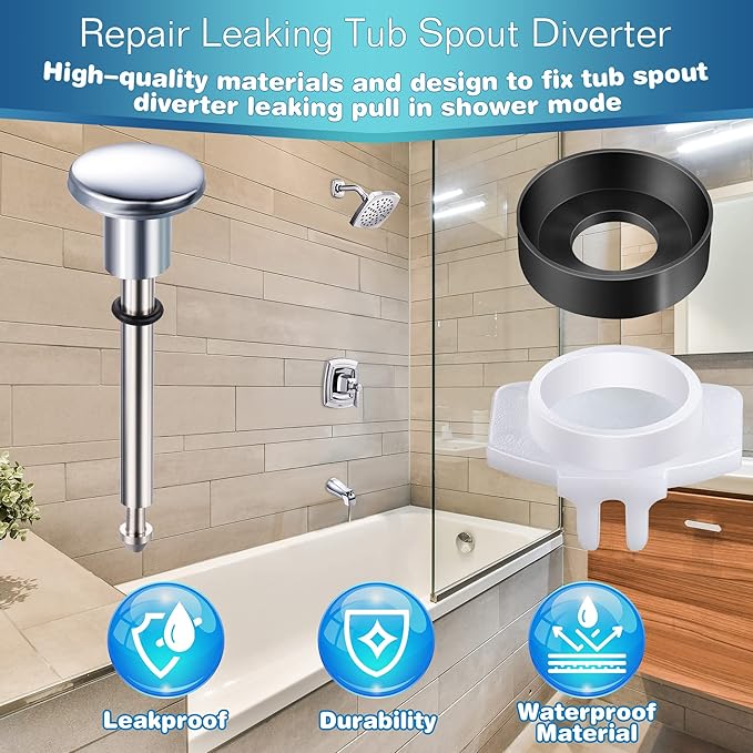 Enhon 2 Set Tub Spout Diverter Repair Kit, Includes 2 x Diverter Valve Stems, 2 x Cup Seals and 2 x Gates, Bathroom Shower Bathtub Leaky Faucet Repair Replacement Parts (Chrome,Classic)