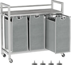 Laundry Hamper, Laundry Basket, Laundry Sorter with 3 Removable Bags, Clothes Basket with 3 Compartments, Wheels, Shelf for Laundry Room Bathroom Bedroom (3 Bags-Gray)
