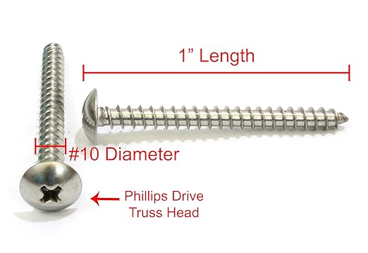 #10 x 1 Stainless Truss Head Phillips Wood Screw (100pc) 18-8 (304) Stainless Steel Screws by Bolt Dropper, ssd Screws