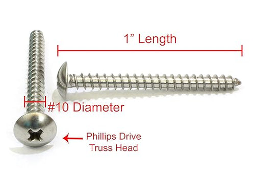 #10 x 1 Stainless Truss Head Phillips Wood Screw (100pc) 18-8 (304) Stainless Steel Screws by Bolt Dropper, ssd Screws