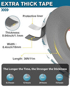 Tesa Double Sided Tape Heavy Duty 0.4in x 36ft 6703, Adhesive Mounting Tape Waterproof, Strong Foam Tape for Walls, Extreme Temp Resistant No Residue Removal Two Sided Tape for Auto, Home, Office