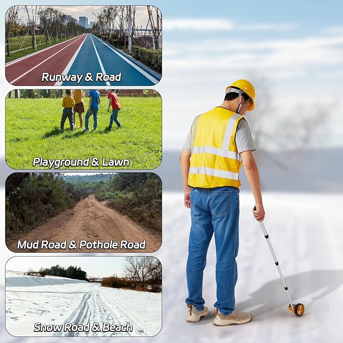 Rolling Measuring Wheel in Feet, Digital Measuring Wheel for Construction, Walking Measuring Wheel, Measure Wheel with Tape Measure and Level Ruler, One Key to Reset, 4 Inch, Up to 9999Ft