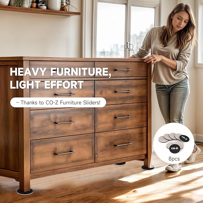 CO-Z 8pcs Felt Furniture Sliders for Hardwood Floors, 3 1/2 in Reusable Furniture Pads, Heavy Furniture Movers Sliders for Hard Surfaces, Thick Moving Pads Floor Protectors for Vinyl Tile Floors