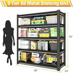 48" W Garage Shelving Heavy Duty, 3000LBS Loads Garage Storage Shelves Heavy Duty, 5-Tier Metal Shelving Units and Storage Racks, Industrial Utility Shelf,48" Wx24 Dx78 H, Silvery