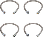 [4-Pack] PROCURU 24" Length x 3/8" Compression x 1/2" FIP Faucet Supply Line Connector, Braided Stainless Steel