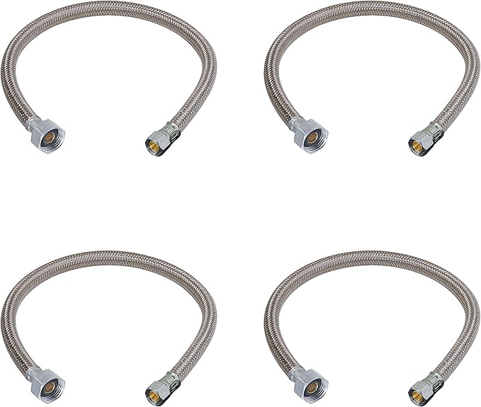 [4-Pack] PROCURU 16-Inch (1.3Ft) x 3/8" Comp x 1/2" FIP Faucet Hose Connector, Stainless Steel Braided Supply Line, Certified Safe (9SF16-4P)