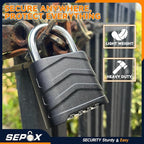 SEPOX 4PCS Large Combination Padlock, Outdoor Combo Lock 2.2" 55mm Heavy Duty Weatherproof, Ressetable 4 Digital, Security Aluminum Body, Uncuttable Shackle, for Warehouse, Home, School, Gate, Garden