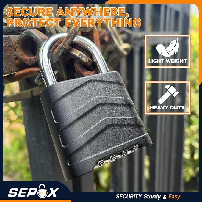 SEPOX 10PCS 2.2" Heavy Duty Weatherproof Combination Padlock, 4 Digital Large Outdoor Lock, High Security Aluminum Lock Body, Uncuttable Shackle, Suitable for Warehouse, Home, School, Gate, Garden