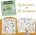 Dragonfly Swedish Dishcloths for Kitchen, 6 Pack Vintage Wildflower Reusable Paper Hand Dishing Towels Housewarming Gifts, Absorbent Dish Rags Decoration for Home Cooking Cleaning