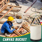 4 Pack Utility Canvas Tool Bucket 15" x 12" All Purpose Canvas Bucket Bag, Truck Tool Organizer with Plastic Bottom Metal Hook for Store Work Accessory, Load Capacity up to 150 Lbs (White)