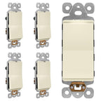 LIDER Minimalist Design Matte Finish Lighted Decorator Switch, Frameless Paddle Toggle Switch with Locator Light, Grounding Screw, 3-Way or Single Pole, 15A 120V, UL Listed, Light Almond, 5 Pack