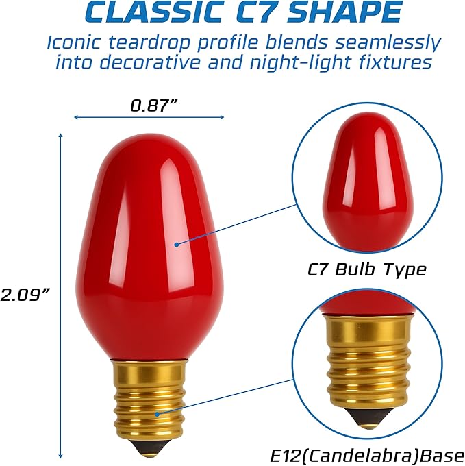 OHLECTRIC Night Light Bulbs (8 Pack – 4 Green & 4 Red), 7 Watt Mini Bulbs – E12 Candelabra Base, Non-Dimmable, 120V – C7 Night Light Lamp Replacement Bulb for Salt Lamps, Window Candles, Holiday Decor