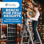 Step Ladder 3 Step Folding, Decorative - Beautiful Mahogany & Silver Aluminum, Ultra Slim Profile, Anti Slip Steps, Sturdy-Portable for Home, Office, Kitchen, Photography Use,by SORFEY