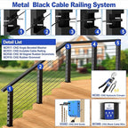 CKE 500FT 1/8" Black Stainless Steel Cable Railing System Hardware, T316 Stainless Steel Cable Wire Rope, 1850 lb Breaking Strength, 7x7 Strands Black Aircraft Cable for Deck Stair Fence Railing, BCW6