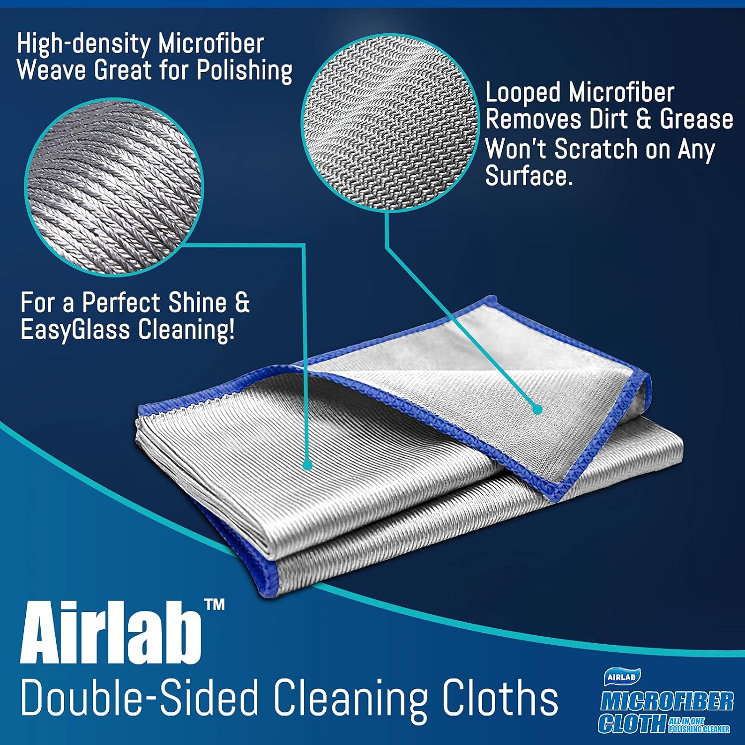 Airlab Streak Free Miracle Cleaning Cloth Easy Clean Pack of 8-12" x 16" Microfiber Dish Cloths Glass Polishing Lint Free for Kitchen Mirrors Wine Car