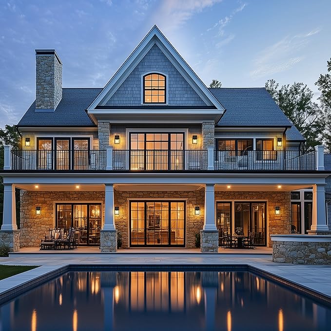 WIHTU Outdoor Lights for House, LED Exterior Front Porch Light Fixtures for Outside, Waterproof Wall Light Outdoor, Sconce Lights for Patio, Garage, Doorway, Entryway (Black with Gold Rim)